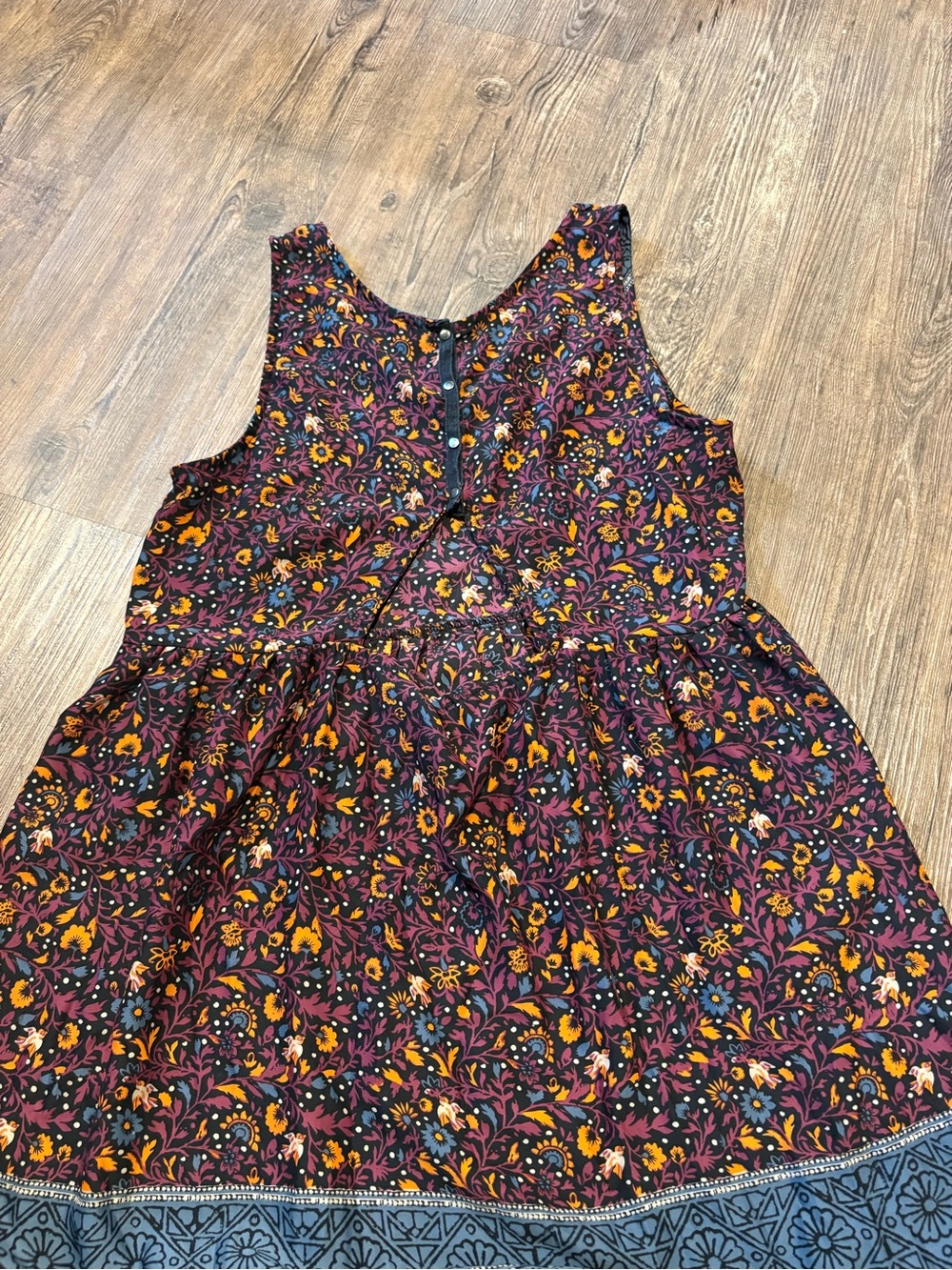 Ecote Purple Floral Sleeveless Dress with Mustard Accents -Medium